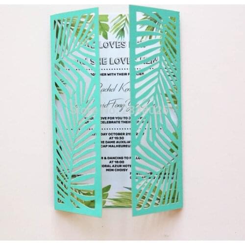 Customized tropical Laser Cut Wedding Invitation,palm tree style invitations, personalized printed folded cards
