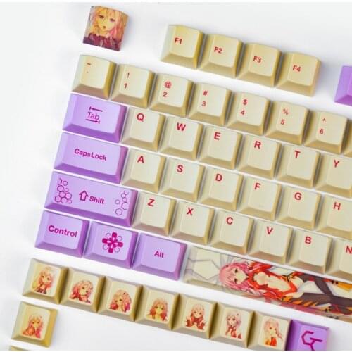 Kawaii PBT Keycaps Cute Binary Girls Cherry Profile Purple Cartoon for GH60/GK61/GK64/84/87/96/104/108/980 Mechanical Keyboard