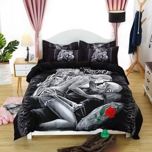 Rose Flower Skull Digital Print Bedding Set Quilt Cover Creative 2/3pcs Bedding Set Halloween Bedclothes Home Decorations