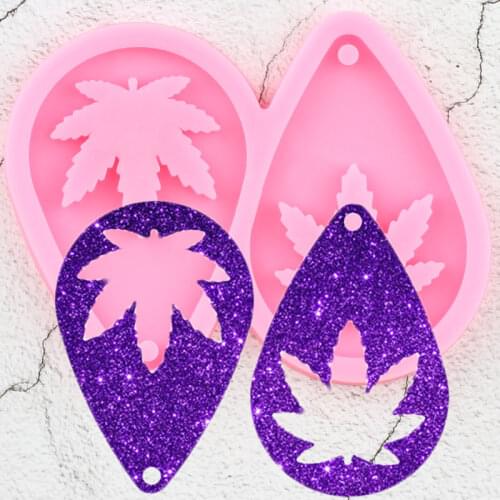 L/M/S Pot Leaf Hemp Tear Drop Hoop Earrings Epoxy Silicone Molds Fashion Jewelry Marijuana Resin Craft Keychain Pendant Mould