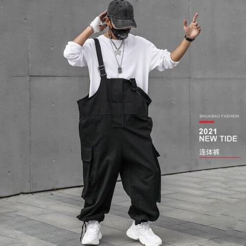 Mens Hip-hop Loose Safari Style Overalls Full Length Pants Black Gray H14