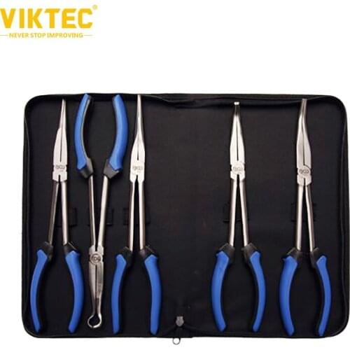 Viktec 5pcs 11 Inch Extra Long Nose Pliers Set Straight & Bent Tip Mechanic GRIP Han 90° 45° 20° 0