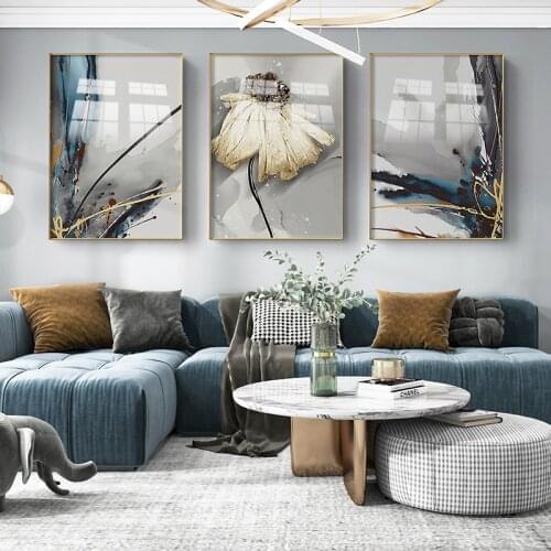 Wall Picture for Living Room Decor Nordic Golden Abstract Leaf Flower Wall Art Canvas Painting Black White Feather Poster Print