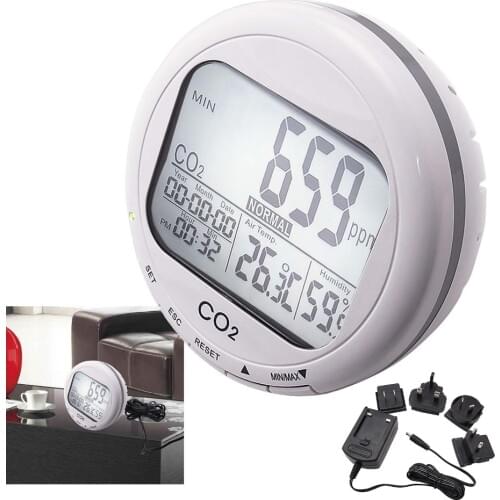 Desktop Type Carbon Dioxide Meter Indoor Air Quality Monitor Temperature Humidity RH Alarm CO2 Sensor 2000ppm Clock NDIR Tester