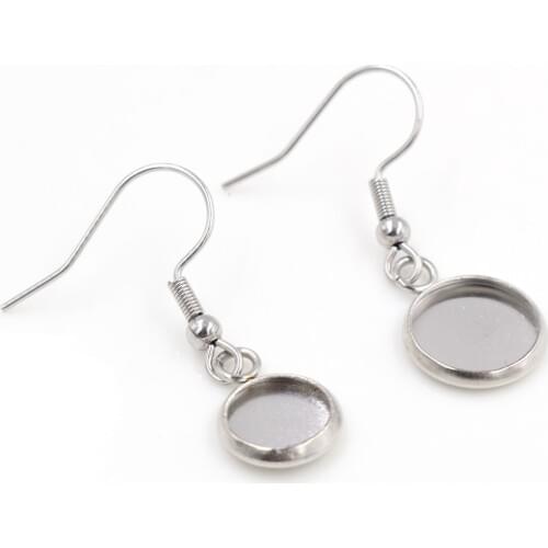 No Fade ) 8mm 10mm 10pcs Stainless Steel cabochon earring settings Earrings Blank/Base,Diy earrings hooks findings