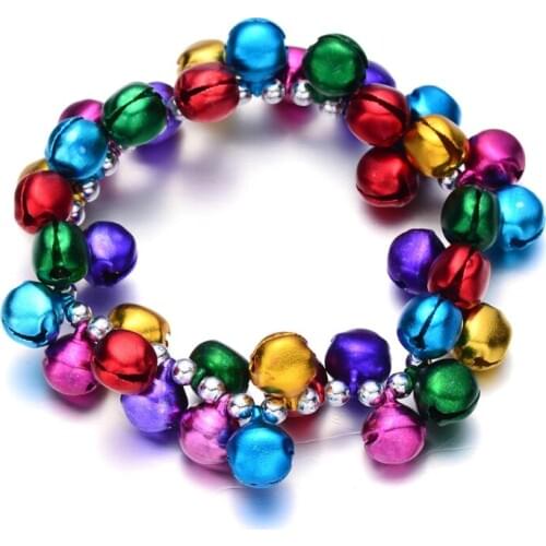 New Hot Colorful Jingle Bells Dance Stretch Bracelets Kids Jewelry For Christmas Party