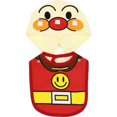 New Anpanman Population Water Towel Children Kids Cotton Bib Three-dimensional Cartoon Red Elf Hooded Detachable Eating Baby Bib