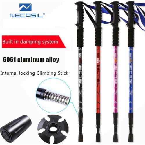 Upgrade Treking pole 3 sesction Internal lock Straight handle aluminium alloy Alpenstocks climbing stick hiking walk stick