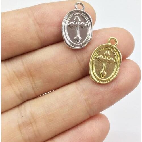 Eruifa 20pcs 16*10mm Pretty Oval charms with Cross Print Zinc Alloy necklace,earring bracelet jewelry DIY handmade 2 colors