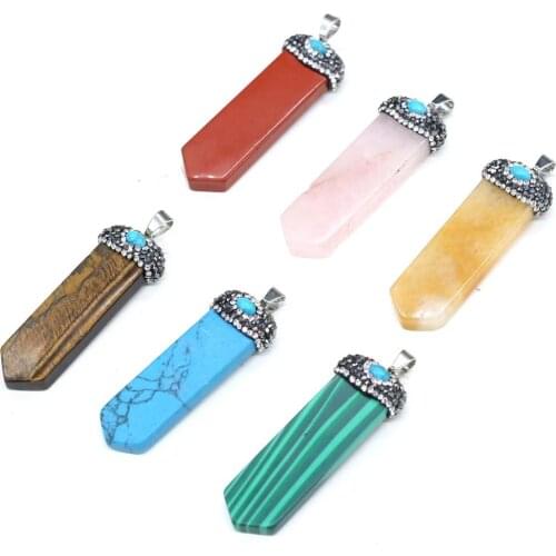 Natural Stone Pendants Exquisite Sword Shape Crystal Agates Turquoises Stone Charms for Jewelry Making Necklace Bracelet Gift