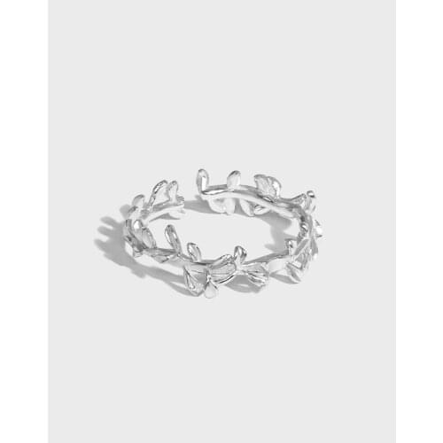 Real S925 Sterling Silver Plant Leaf Rings For Woman Finger Jewelry, Minimalist Gold Color Adjustable Ring Woman Accessories