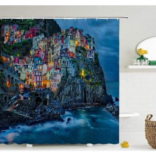 Mediterranean Waterproof Shower Curtain old House scenery Bath Curtain Polyester Fabric Home Bath Decor Curtains With 12 Hooks