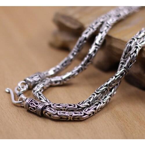 Thai goods wholesale silver S925 silver Thai handmade antique silver 4mm men and women necklace diameter 50cm (20 inches)