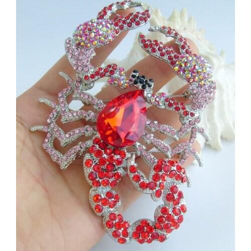 Unique Scorpion Brooch Pin Pendant Red Pink Rhinestone Crystal EE05031C1