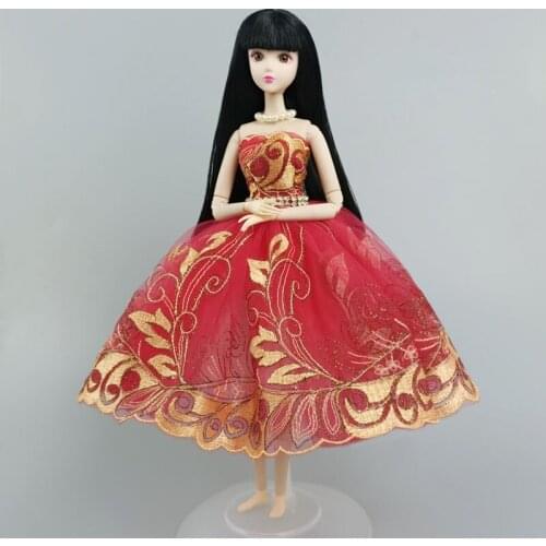 High Quality Red Ballet Dress For Barbie Doll Outfits 1/6 Dolls Accessories Rhinestone Clothes 3-layer Skirt Ball Party Gown Toy