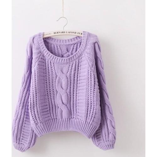 Sweater Women O Neck Sweater Pure Color Knitted Short Pullover Loose Large Size Sweater Women Korean Fashion Sueters De Mujer