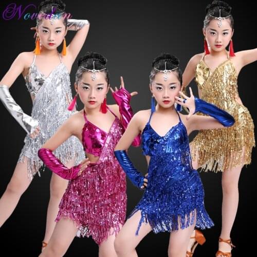 5-12 years Girls Ballroom Dancing Dresses Red Fringe Ballroom Latin Dance Dress Kids Sequin Fringe Tassel Children girls dress