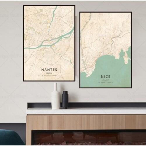 Golden Gloss Black Art Canvas Painting Nantes city Maps The France city Map Print Decoration Poster