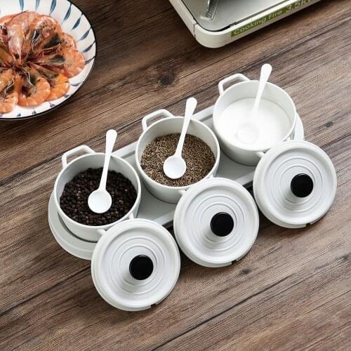 1 Set Plastic Seasoning Box Set With Lid Kitchen Salt Bottle Spice Condiment Container With Spoons