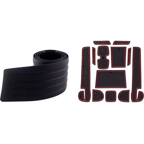 1 Pcs Car Trunk Protective Bumper Strip Car Rear Bumper Guard & 12 Pcs Anti-Slip Non-Slip Rubber Gate Slot Pad Red