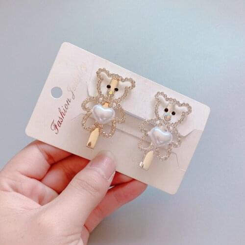 1pcs Girls Rhinestone Pearl Cartoon Bear Butterfly Hairpins Korean Hairpins Clips Hair Accessories Barrettes Hairdressing Tools