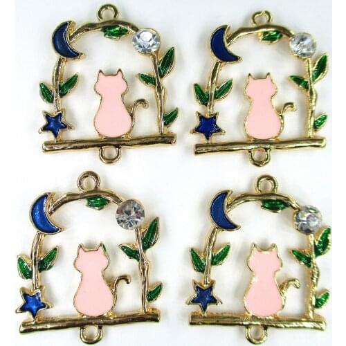 10pcs/lot Alloy Enamel Flower basket cat Moon flower vine Swing For Jewelry Making Bracelet Necklace DIY Woman Earrings Findings