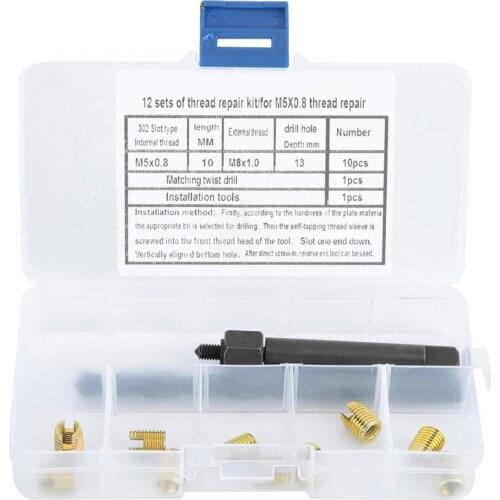 12PCS M5 x 0.8 Carbon steel plated zinc Thread Repair Kit Self Tapping Thread Inserts Tool Set