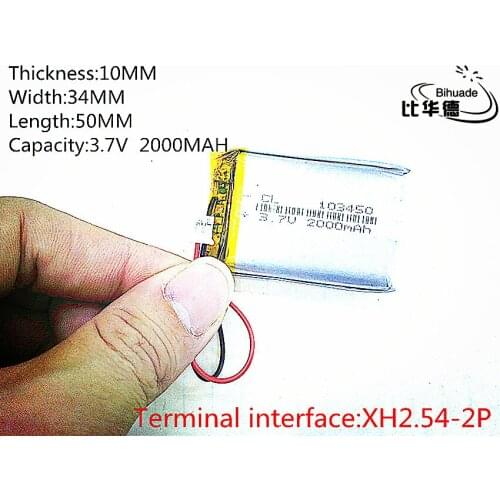 2.54 terminal 3.7V,2000mAH,103450 polymer lithium ion Li-ion battery for mp3,mp4,mp5,dvd,bluetooth,model toy mobile bluetooth