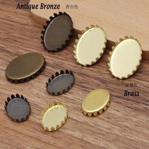 200pcs antique bronze into 13x18mm 18x25mm oval cabochon tray pendant bezel blank pendant base jewelry settings