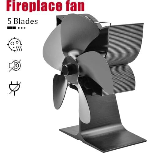 5 Blades New Fireplace Heat Powered Black Stove Fan Log Wood Burner Eco-fan Quiet Home Fireplace Fan Efficient Heat Distribution