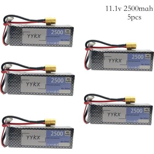 5pcs/lot Brand New 3s Bettery 11.1V 2500mAh 40C MAX 60C T/xt60/jst/Banana Plug lipo battery for Car Airplane Halicopter Part 3s