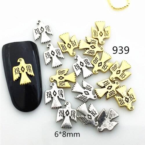 50pcs/pack Japan Alloy Nail Art Retro Gold Silver Peace Pigeon Metal Accessories Decoration for Phototherapy Nail Sticker DIY
