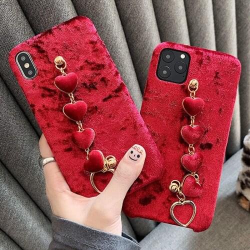 Warm Plush Phone Case For iPhone 12 11 Pro X Xr Xs Max Love Pendant Hand Strap Cover For iPhone 6 6s 7 8 Plus SE 2020 Case