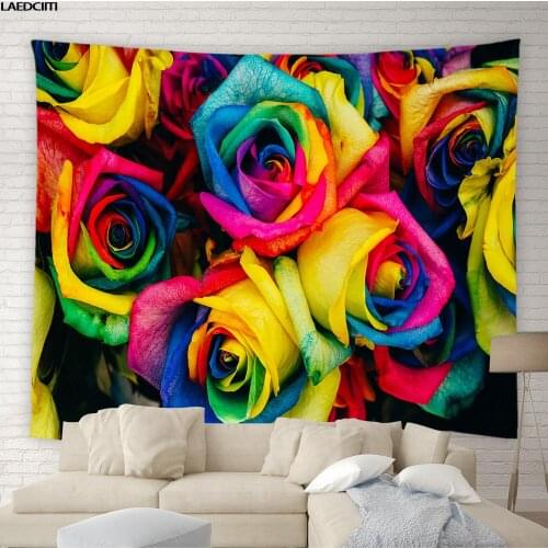 Colorful Rose Tapestry Natural Flowers Hippie Art Background Wall Hanging Cloth European Style Living Room Bedroom Home Decor