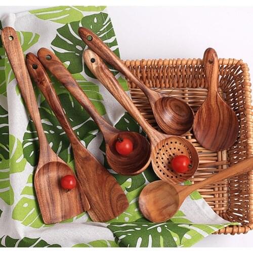 Wooden Kitchen Cooking Utensil Set Spoon Rice Colander Colander Spoon Spatula Shovel Heat-resistant Nonstick Cookware Set