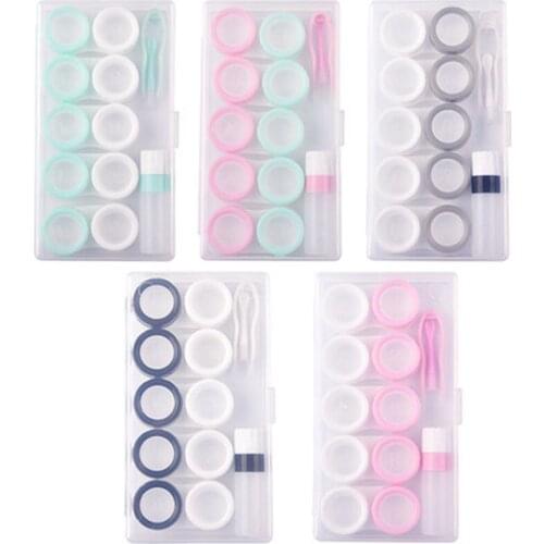 5Pcs/set Contact Lens Case Small Lovely Transparent Cosmetic Contact Lenses Box Women Travel Kit Eyewear Bag Leakproof Container