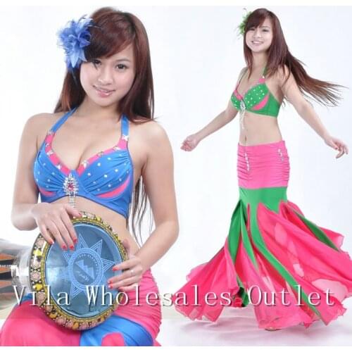 Belly Dance Costume 34c/75c 2pcs Bra&Skirt Sexy Dancing women dance clothes Set bellydance wear 6 color for selection 716
