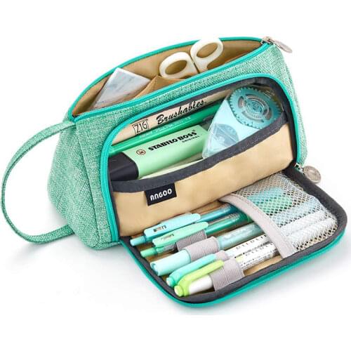 Multi-function pencil case Large capacity zipper pouch Canvas cosmetic bag Office&school storage use