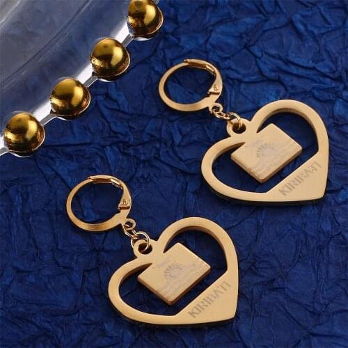 Stainless Steel Fashion Heart Kiribati Boboto Flag Earring Ethnic Gold Color Women Cute Charm Jewelry