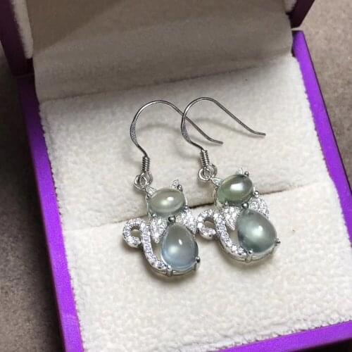 Fashion natural green prehnite drop earrings Natural gemstone earrings Elegant Lovely Kitty 925 silver girl gift fine jewelry