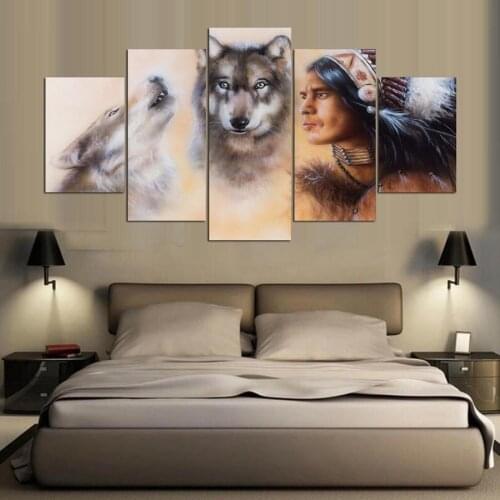 5d full spuare&round living room 5 Panel Wolf And Indians 5d diamond painting 5d diamond embroidery painting cross stitchsets