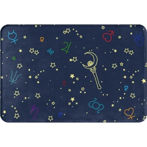 Non-slip Doormat Kawaii Girls Starry Sky Bath Kitchen Mat Outdoor Carpet Flannel Pattern Decor