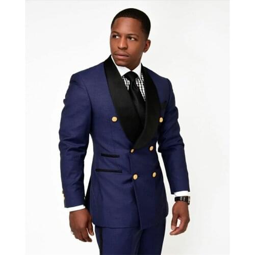 JELTONEWIN Latest Coat Pant Designs Navy Blue Wedding Suits For Men Shawl Lapel Double Breasted Mens Party Suit Costume Homme