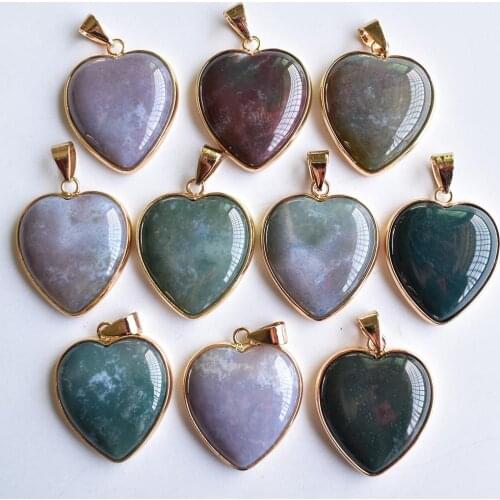 Wholesale 10pcs/lot 2020 New good quality natural india onyx gold side heart pendants 25mm for jewelry making free shipping