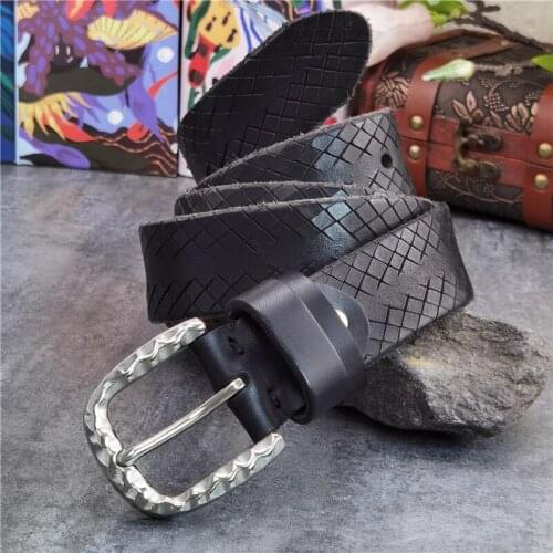 Stainless Steel Belt Buckle Men Belt Leather Luxury Designer Belt Fashion Carving Leather Belts For Men Ceinture Male SBT0020