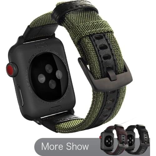 Sport Style Watch Band With Leather Strap For Apple Watch Series 6 5 4 40mm 44mm Bracelet iWatch Series 3 38mm 42mm Nylon Strap