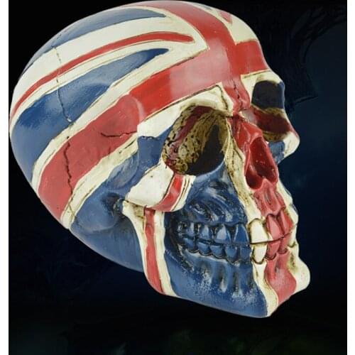 Decoration Patriotic US American Flag Banner Skull Figurine Skeleton Head Sculpture Statue Resin Crafts Halloween Props Ornament