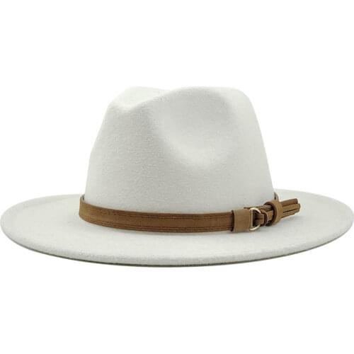 High quality ladies autumn winter hat simple church hat suede leather leather fedora British-style jazz hat brim hat