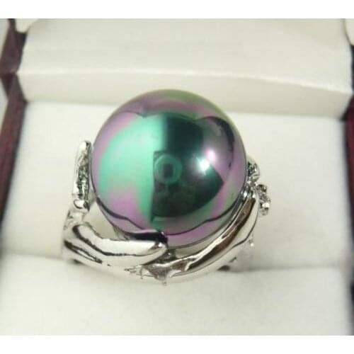 Black South Sea Shell Pearl Inlay jewelry Ring size 7 8 9
