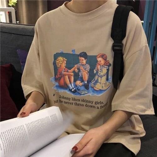 Harajuku Retro Cartoon Letter Printed T-shirt Women Aesthetic Ulzzang Kawaii Short Sleeve O-neck Cotton Graphic Tee Hipster Wome